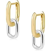 Gold Silver Hoop Earrings for Women Trendy 14K Two Tone Earrings for Women Mixed Metal Double Hoops Earrings, Gold Silver Convertible Link Chain Earrings Jewelry