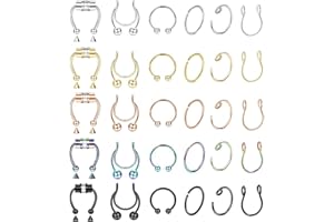 Masedy 30Pcs Stainless Steel Fake Nose Ring Hoop Faux Septum Ring Lip Ring Cartilage Ring Non Piercing Body Jewelry
