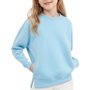 Moonker Kids Girls Oversized Sweatshirt Preppy Plain Fall Pullover Long Sleeve Crewneck Drop Shoulder Casual Tops for School