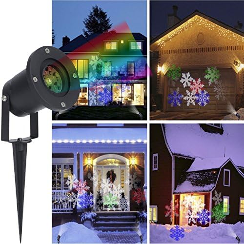 Christmas Projector Light Snowflake LED Lights 4-color Dynamic Landscape Lights, IP65 Waterproof Outdoor/Indoor Decor Spotlights Stage for Christmas Halloween Party Home Decoration