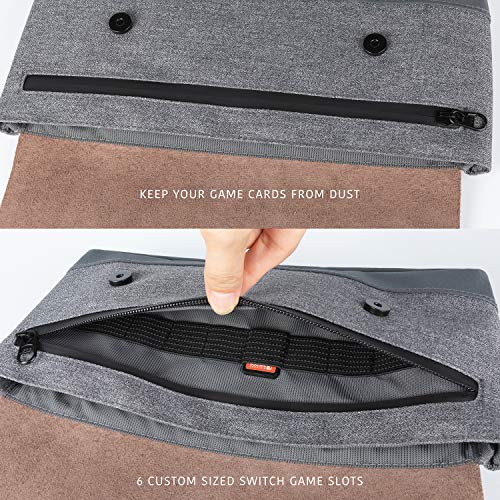 Comfyable Carrying Case Fit for Nintendo Switch with 6 Game Slots, Portable Travel Pouch Protective Waterproof Cover with Pocket for Accessories, Dark Gray & Brown