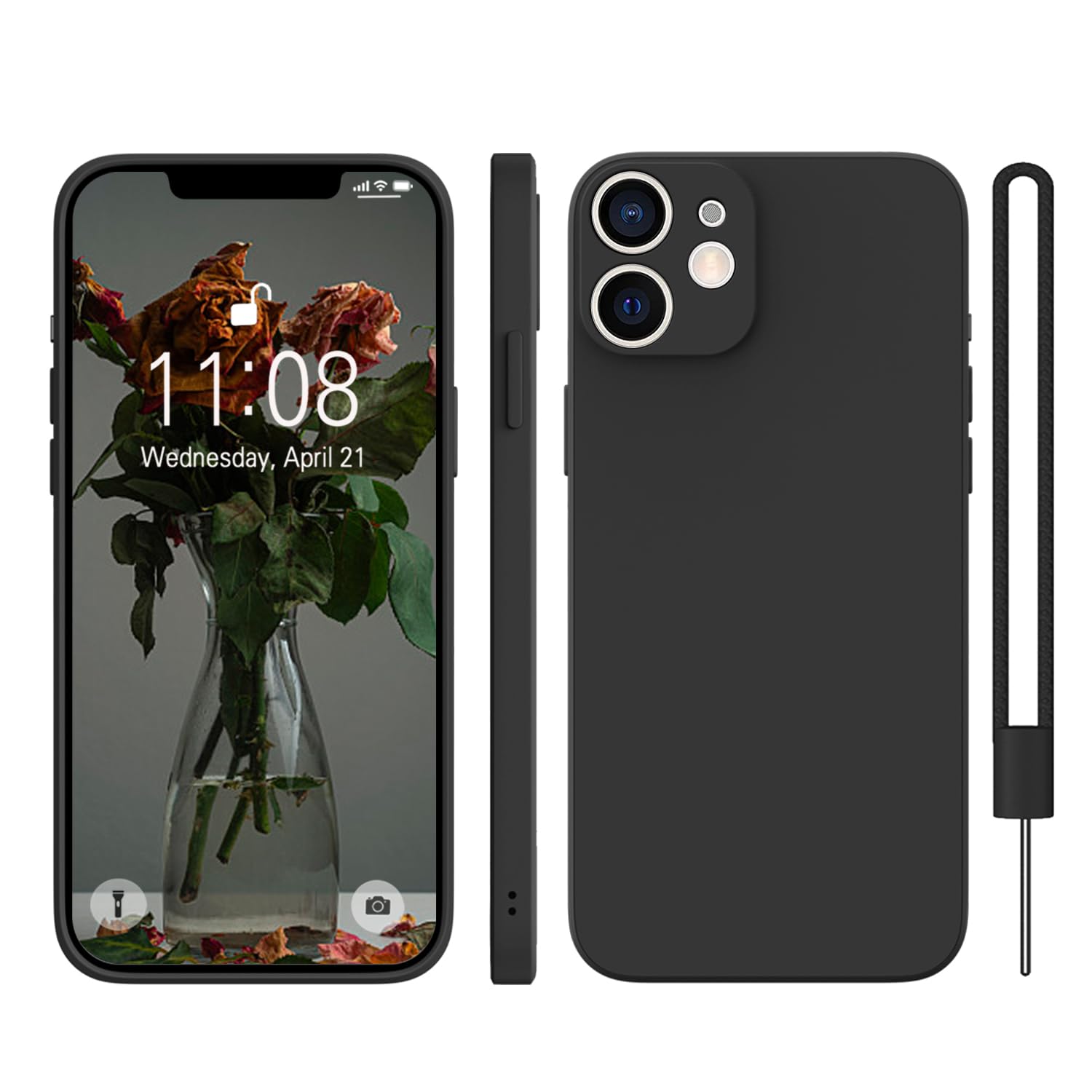 KPPIT Silicone Case Compatible with iPhone 12 Case 6.1 inch,Ultra Slim Soft Gel Anti-Scratch,Microfiber Lining,Rubber for iPhone 12 Case Shockproof Cover Black