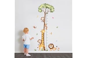 Kids Growth Chart Wall Decal - Jungle Animal Wall Stickers, Removable Giraffe Monkey Height Ruler for Nursery Bedroom (175cm 