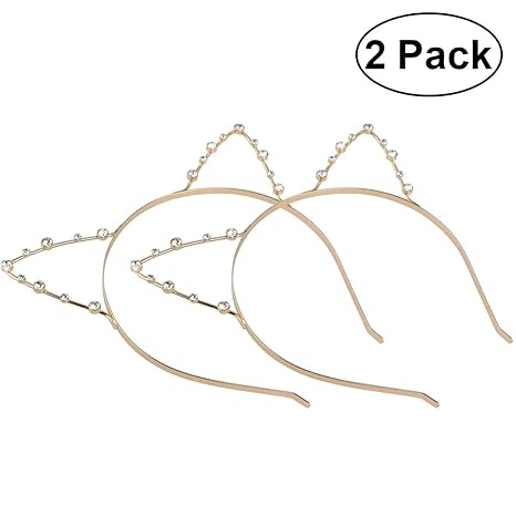 Katzenohren Haarreif Haarband, ETEREAUTY Kristall Strass Metall Katze Ohr Stirnband Haarreif für Halloween Karneval Kostüm Co