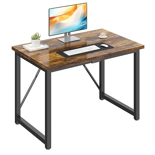 JUMMICO Computer Desk Table Workstation 100 x 50 x 75 cm for Office Living Room Bedroom Simple Assembly Industrial Design Black Desk Metal Frame,Rustic Brown