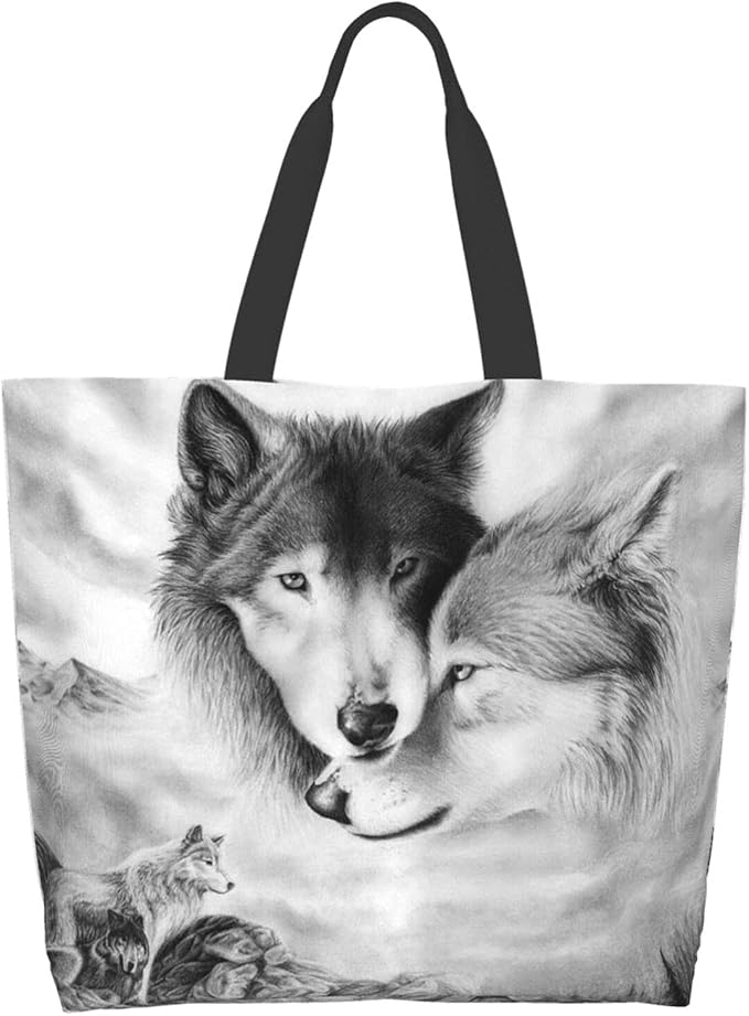 Mountain Wolf Tote Bags For Women Casual Handbag Reusable