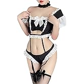 Women’s Sexy Maid Outfit Role Playing Lingerie for Women Sexy Lingerie Set Lace Cute Maid Cosplay Lingerie Jumpsuits Black