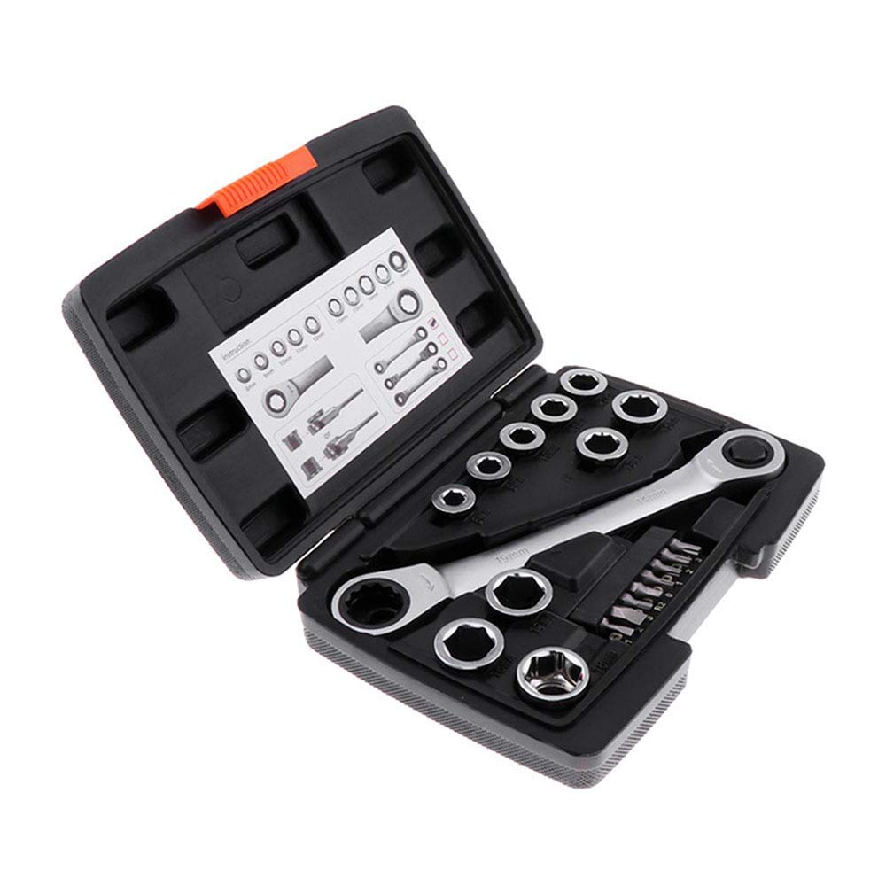 POFET Double-End 28 in 1 Socket Wrench Set Adjustable Universal Spanner Torx Hex Tools