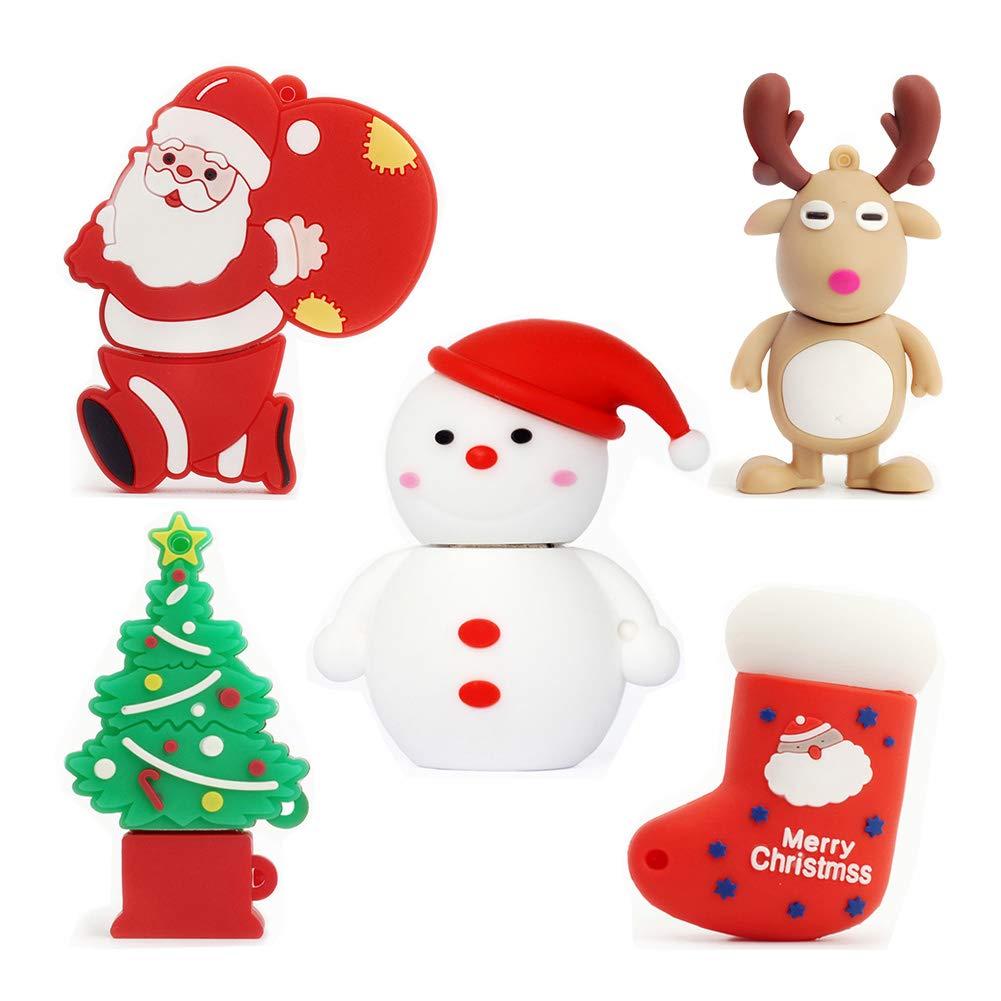 leizhan Cute USB Flash Drive [5 pack] Silicone Thumb Drive Memory Stick, USB Pendrive for Children Students and Friends (Christmas, 32GB) — image 1
