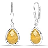 LeCalla 925 Sterling Silver Drop Earrings for Women | Created Birthstone Gemstone Leverback Earring | Hypoallergenic Women's Lever-Back Dangle Earrings