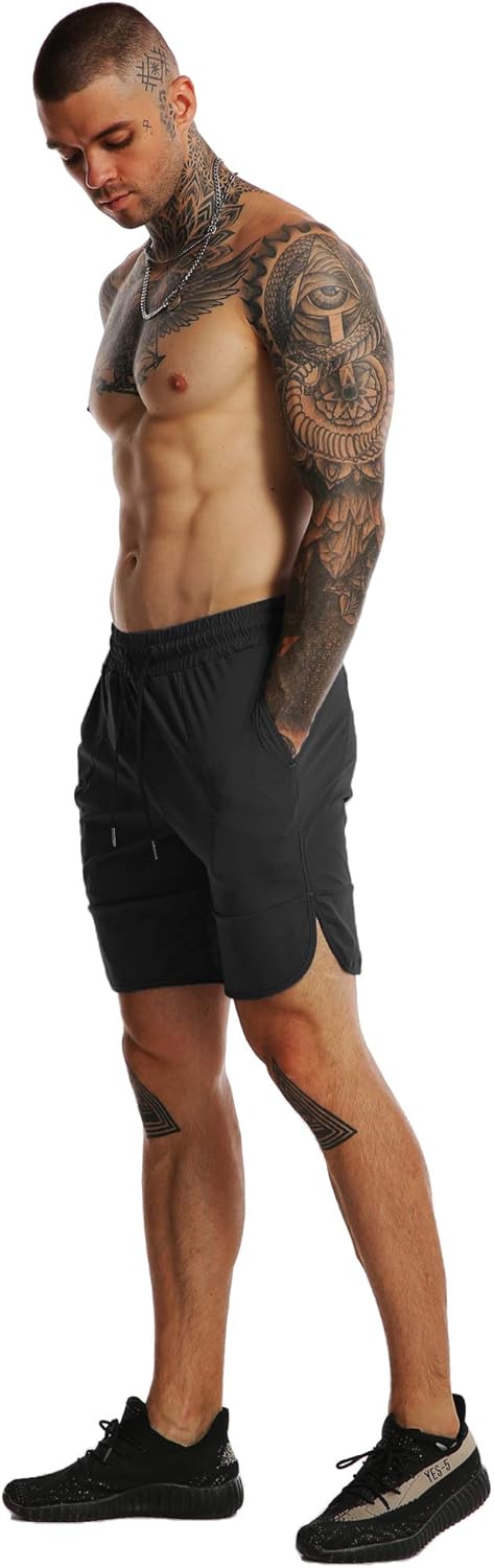 FLYFIREFLY Men's Gym Fitness Drying Workout Shorts Running Short Pants with Pockets: Clothing