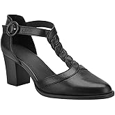 Womens Block Chunky Heels T Strap Dress Shoes Closed Toe Stacked Heeled Pumps Sandals