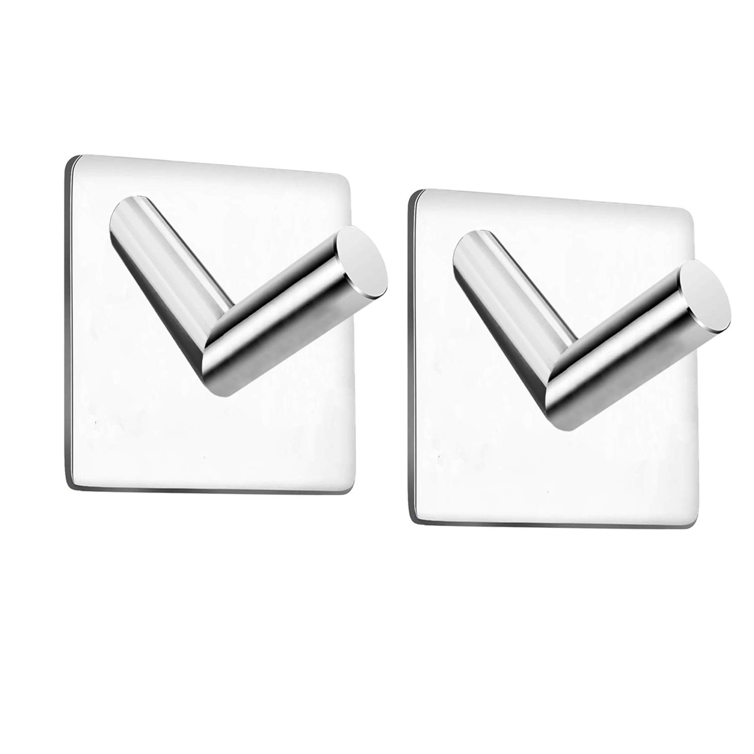 Celbon 2PC Self Adhesive Bath Towel Hook Sliver Chrome Sticky Stainless Steel Robe Hooks Heavy Duty Door Hooks for Bathrooms,Kitchen,Lavatory Closet