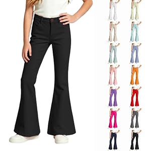 Banmave Girls' Uniform Flare Leg Chino Pants Kids Bootcut Dress Pants | School Uniform Slacks Preppy Clothes Bell Bottoms for