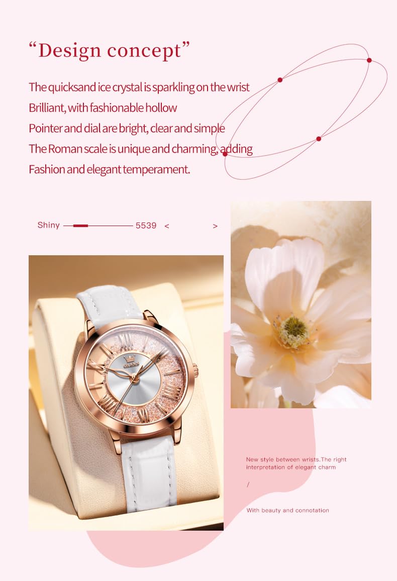 OLEVS Leather Watch for Women Classic Vintage Women Watches Roman Numerals Ladies Dress Watch Waterproof Analog Quartz Womens Wrist Watches Relojes para Mujer Pink, Red, White Leather Strap