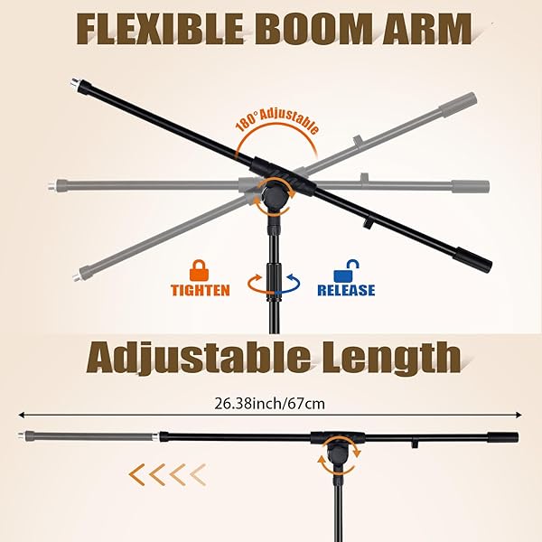 TELLEGLOWW 1 PCS MICROPHONE STAND TRIPOD BOOM ARM FLOOR PODIUM STUDIO MIC STAND ADJUSTABLE HEIGHT 75 INCHES, EXTENDS ARM TO 27 INCHES COMES WITH 3/8 INCH AND 5/8 INCH MOUNT ADAPTERS FOR SINGING