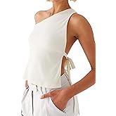 Dsewpaur Women Backless One Shoulder Top Sleeveless Open Side Back Tie Self Tank Tops Summer Casual Going Out Top