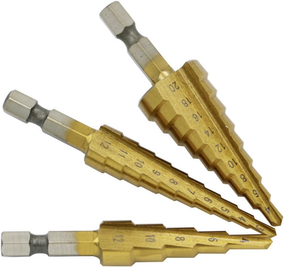 QHGstore 3Pcs 4-20/4-12/3-12 Titanium Mini Step Drill Bits Set High Speed Steel