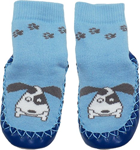 Konfetti See Spot Run Blue Puppy Dog Swedish Moccasins House Slippers Shoes - Girls Slipper Socks - Home Footwear for Babies and Toddlers