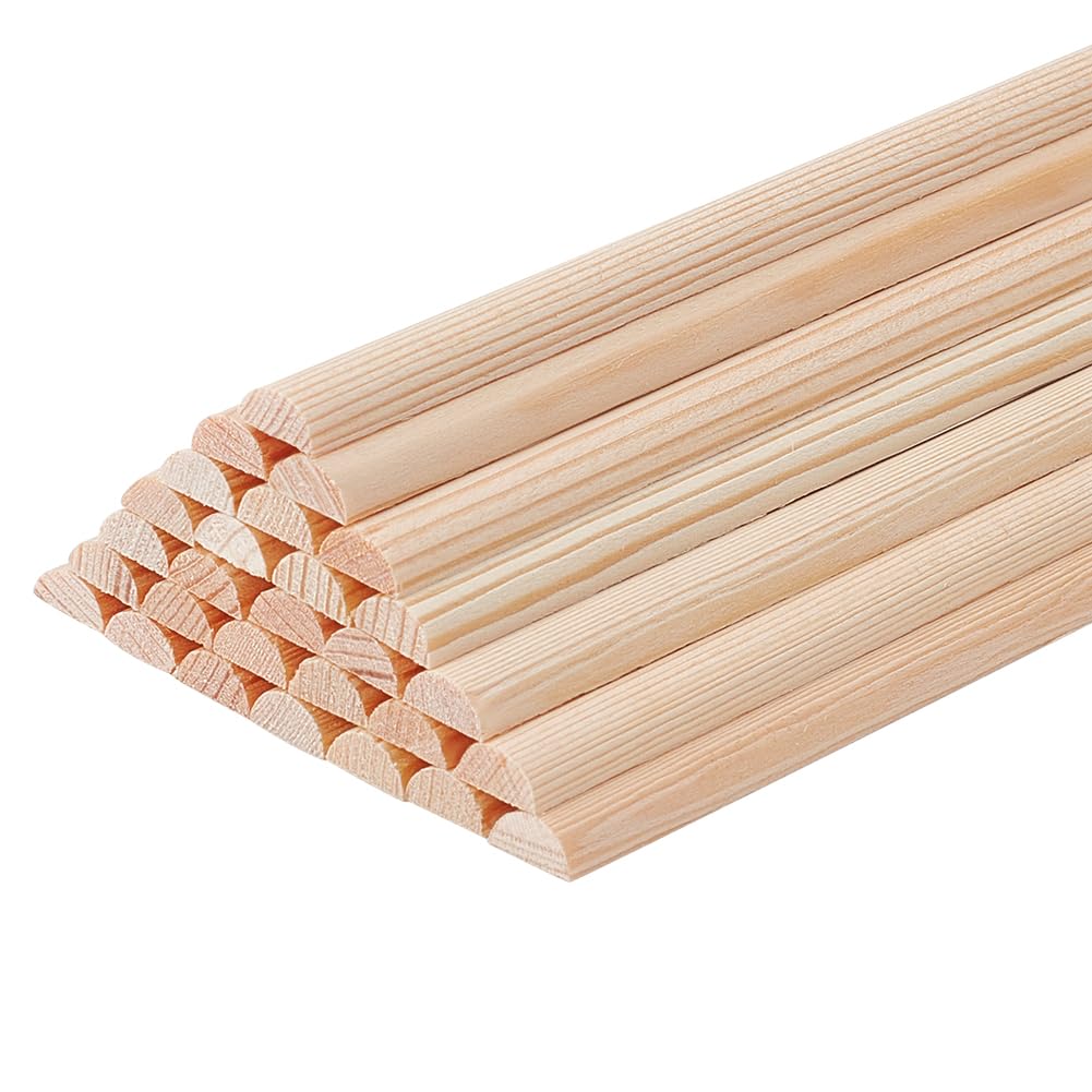 OLYCRAFT 30Pcs 351x7mm Half Round Wood Sticks 3.5mm Thick Unfinished Wooden Dowels Strips Small Wooden Rounds Dowel Rods Natural Wood Half-Round Sticks Model Accessories for Wood Craft Supplies