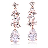 Long Cubic Zirconia Bridal Earrings - Sterling Silver Teardrop CZ Crystal Chandelier Cluster Dangle Drop Earrings for Women Girls Bridal Jewelry for Bride Bridesmaids Party Prom