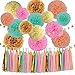 Baby Shower Wedding Party Decorations 42 pcs Gold Mint Green Pink Peach Cream Tissue Paper Pom Poms Flowers Tissue Tassel Garland Gold Glitter Five-Pointed Star Garland Kit