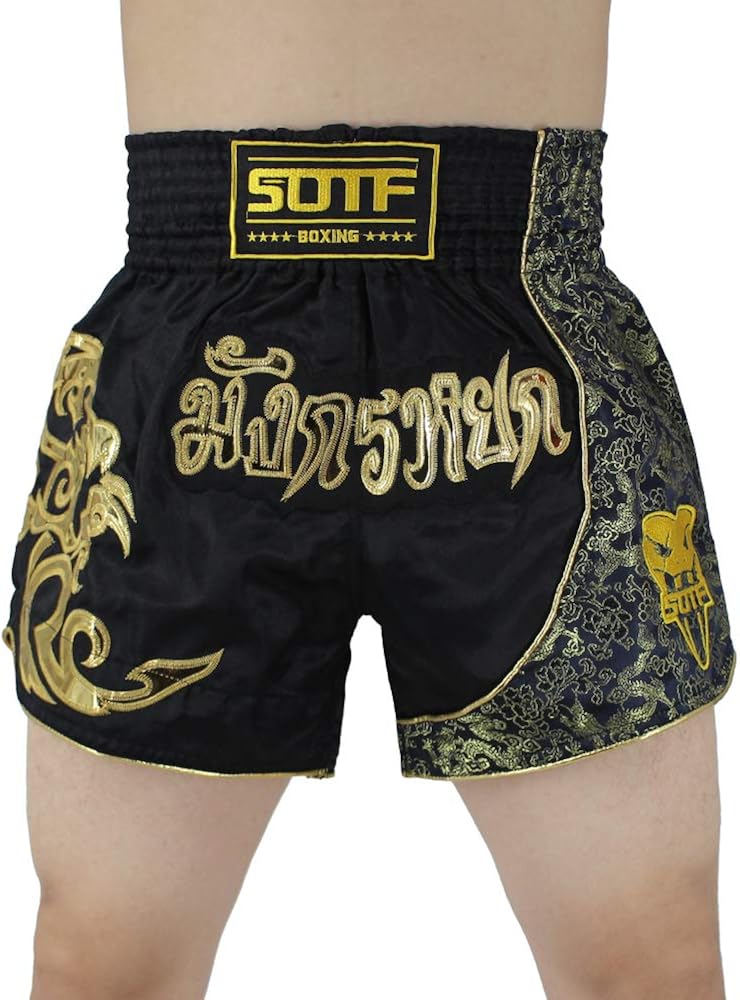 SOTF Muay Thai Fight Shorts for Kids Men Elastic Waist Kickboxing MMA Shorts: Clothing