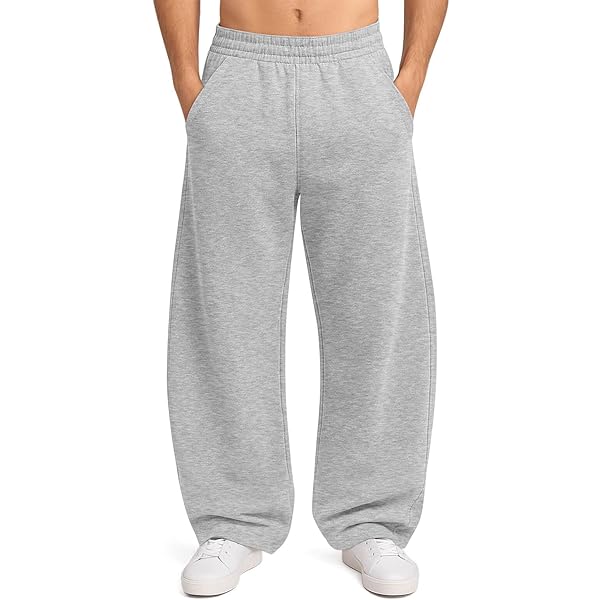 HeSaYep Men's Fleece Baggy Sweatpants Wide Leg Barrel Sweat