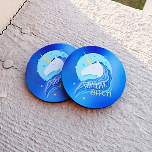 Pair of WHATEVER BITCH Unicorn Car Coasters! Highly Absorbent for any car cup holders! (2pcs)