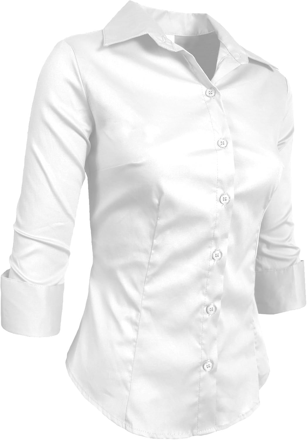 NE PEOPLE Womens Simple Stretch Slim Fit 3/4 Sleeve Roll Up Cotton Button Down Basic Solid Shirt (S-6XL): Clothing