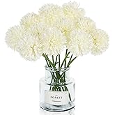 Tinsow 12 Pcs Artificial Flowers Faux Ball Chrysanthemum Bouquet Silk White Flowers Bridal Wedding Bouquet for Home Garden Party Wedding Decoration (White, 12)