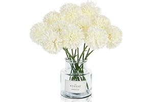 Tinsow 12 Pcs Artificial Flowers Faux Ball Chrysanthemum Bouquet Silk White Flowers Bridal Wedding Bouquet for Home Garden Party Wedding Decoration (White, 12)