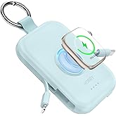 RORRY Portable Charger, 5000mAh Portable Charger Power Bank with Built-in Cables, Travel Keychain Battery Pack for Apple Watch Ultra/11/10/9/8/7/6/SE, iPhone Air/17/16/15/14/13/12, Blue