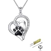 FLYOW 925 Sterling Silver Cute Paw Print Forever Love Heart Pendant Necklace/Bracelet/Stud Earrings Gift for Women, Box Chain 18"