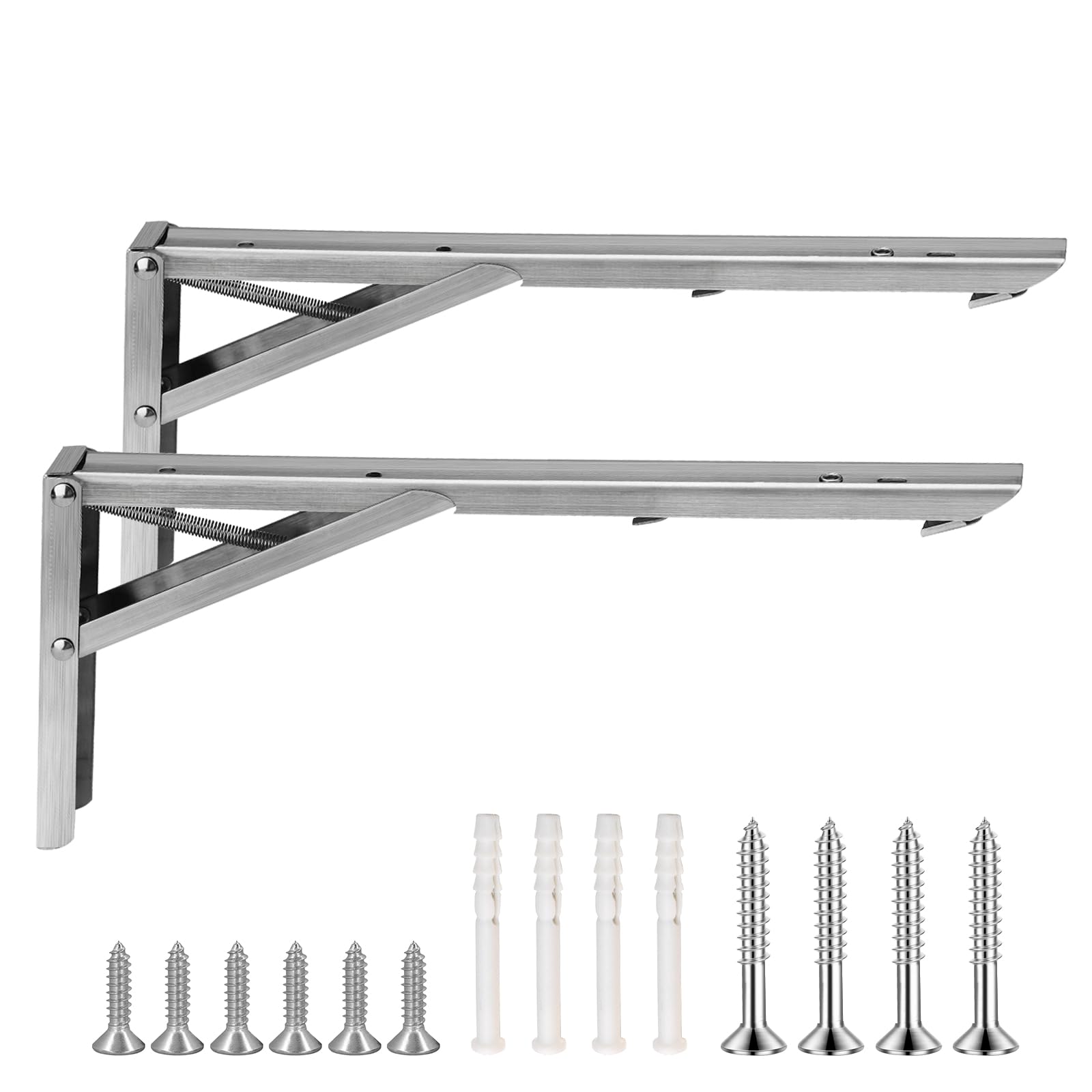 Fatiya 2 Pack Stainless Steel Folding Shelf Brackets, 12 Inch Folding Table Brackets Heavy Duty, Countertop Extension Fold Down Up to 300 lbs for Wall Mounting