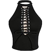 Floerns Women's Plus Size Lace Up Halter Tops Party Sleeveless Crop Top Gothic Clothes
