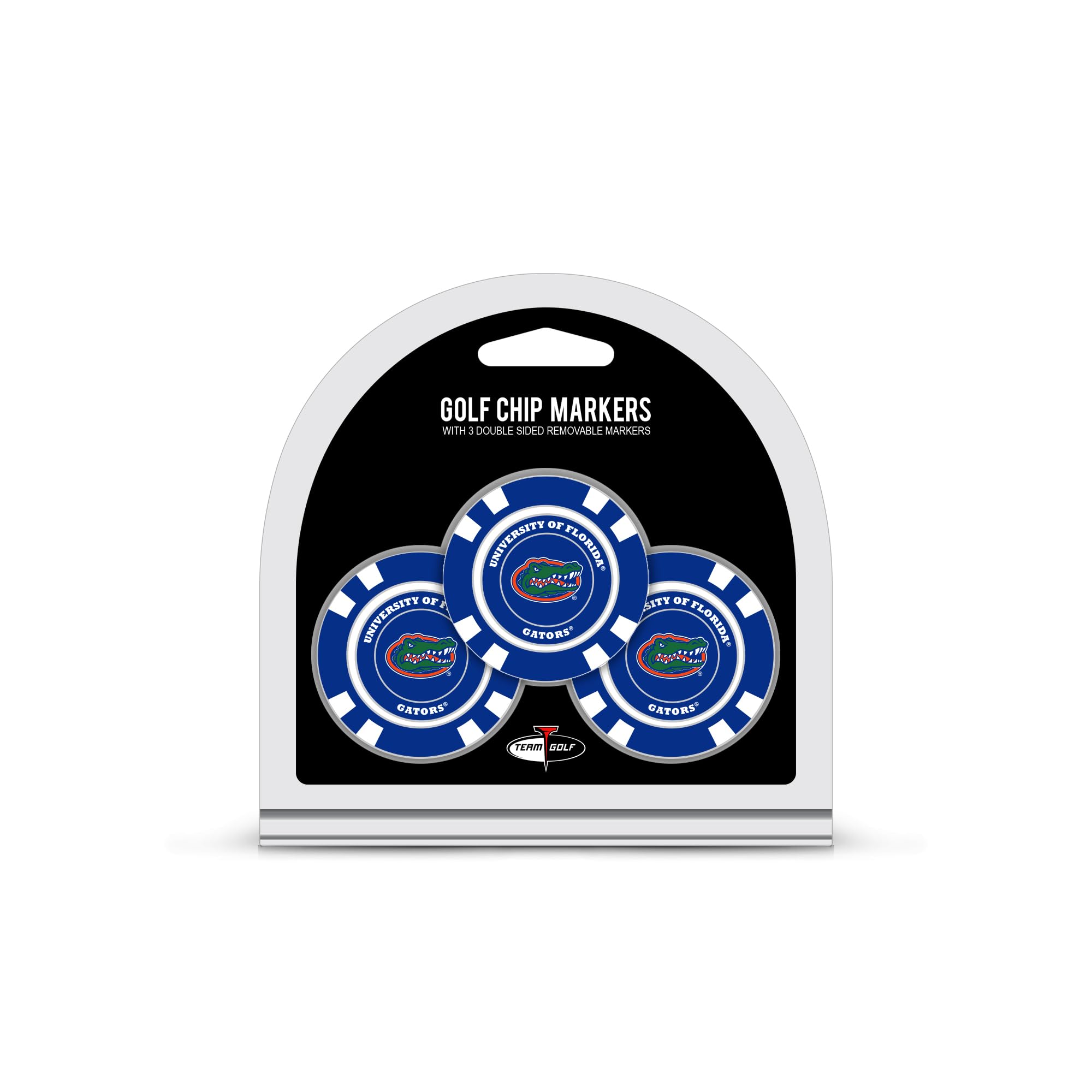 Team Golf NCAA Florida Gators 3 Pack Golf Chip Ball Markers, Poker Chip Size with Pop Out Smaller Double-Sided Enamel Markers