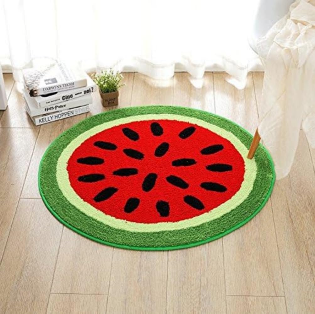 Huilimei Watermelon Shaggy Rug 100 x 100 cm,Area Rug for Kids Play, Fluffy Soft Bedroom Round Floor Mat