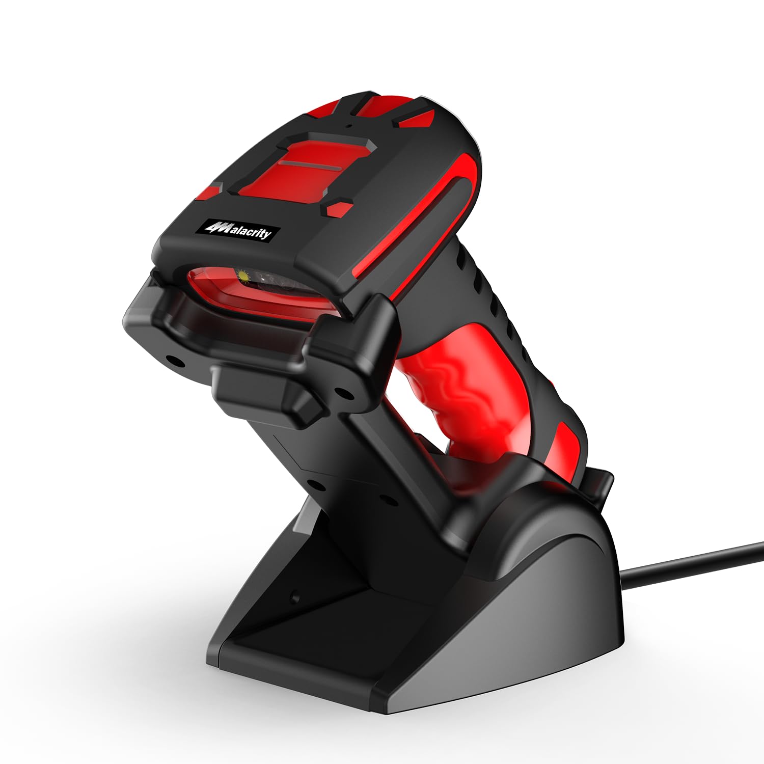 Photo 1 of Alacrity Wireless Charging Barcode Scanner, 1D/2D Symbologies, Global Shutter Scan Sensor, Long-Distance 433MHz Wireless & Bluetooth Connectivity, Industrial Shock and Dust-Proof Barcode Reader, Red