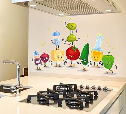 Luke And Lilly Cartoon Vegetables Wall Sticker For Kitchen( Pvc Vinyl, 120 Cm X 75 Cm)