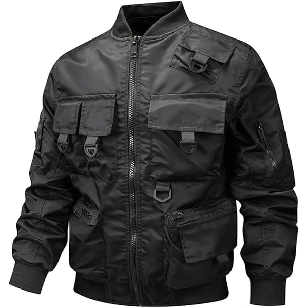 INVACHI Men's Multiple Pockets Bomber Jacket Flight Cargo Jacket