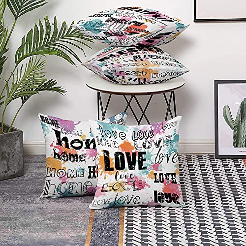 Throw Pillow Covers, Nice Gift Grateful, Love, Home, Blessed Words,Sofa ,Great Gifts for Thanksgiving Day,Christmas,Wedding ，Decorative Pillow Covers ,18 X 18 Inch Set of 4 Decorative Pillows Quantity
