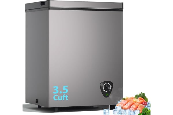 3.5 Cu.Ft Small Chest Freezer, Mini Deep Freezer with Removable Basket, Adjustable Temperature, Free Standing Top Open Door Energy Efficient Compact Freezer for Apartment, Home, Office, Garagerï¼ŒGray