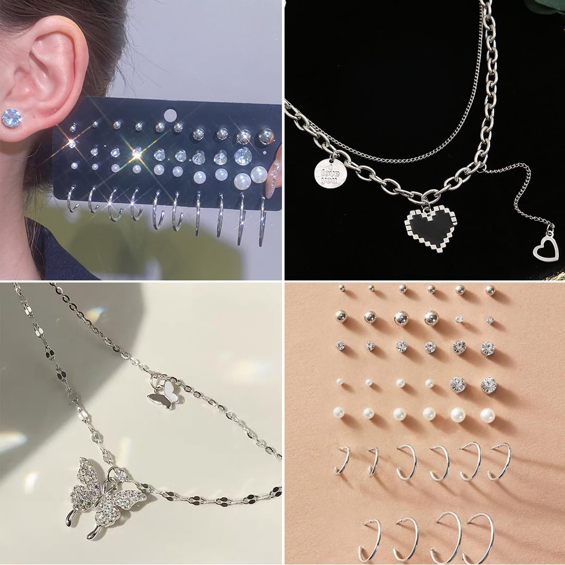 IFNODO 47pcs Gold Jewelry Set With 3 PCS Necklace, 11 PCS Bracelet,20pcs Hoop Stud Earrings,7pcs rings set For Women For Birthday Gifts