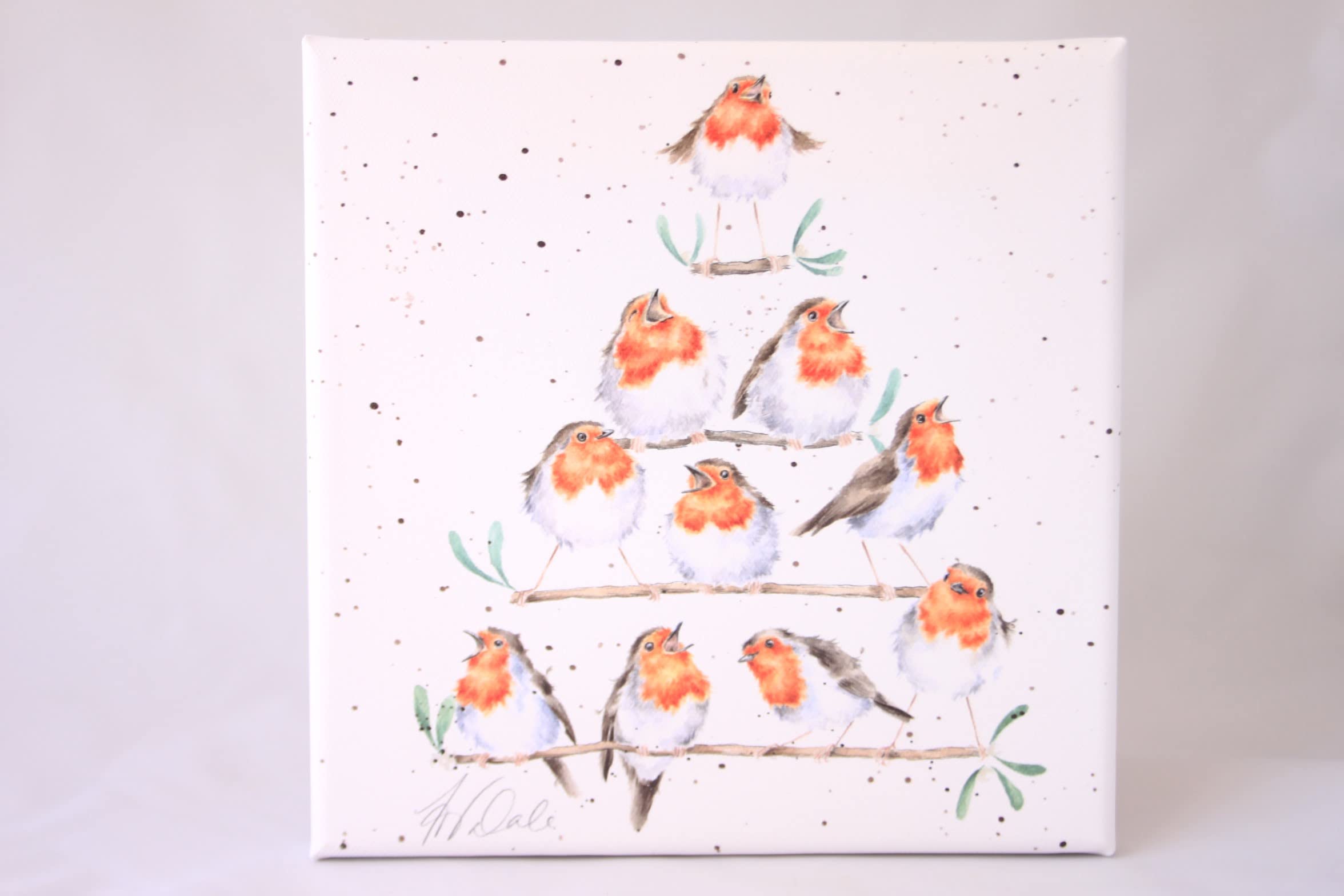 Wrendale Designs "Rockin' Robins Robin Scene Print on White Square Canvas (20cm x 20cm)