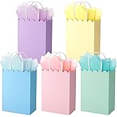 AmazingSpark 50 Pcs Pastel Party Favor Gift Bags Bulk with Handles and Tissue Paper 8.3 x 5.9 x 3.15 Inch 5 Colors Scalloped Paper Candy Treat Goodie Bags Party Supplies for Birthday Wedding Bridal