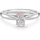 Gem Stone King Gemstone Birthstone 2-Tone Solitaire Engagement Ring for Women | 925 Silver 10K Rose Gold Prongs | Oval 6X4MM | Wedding Anniversary Promise Ring