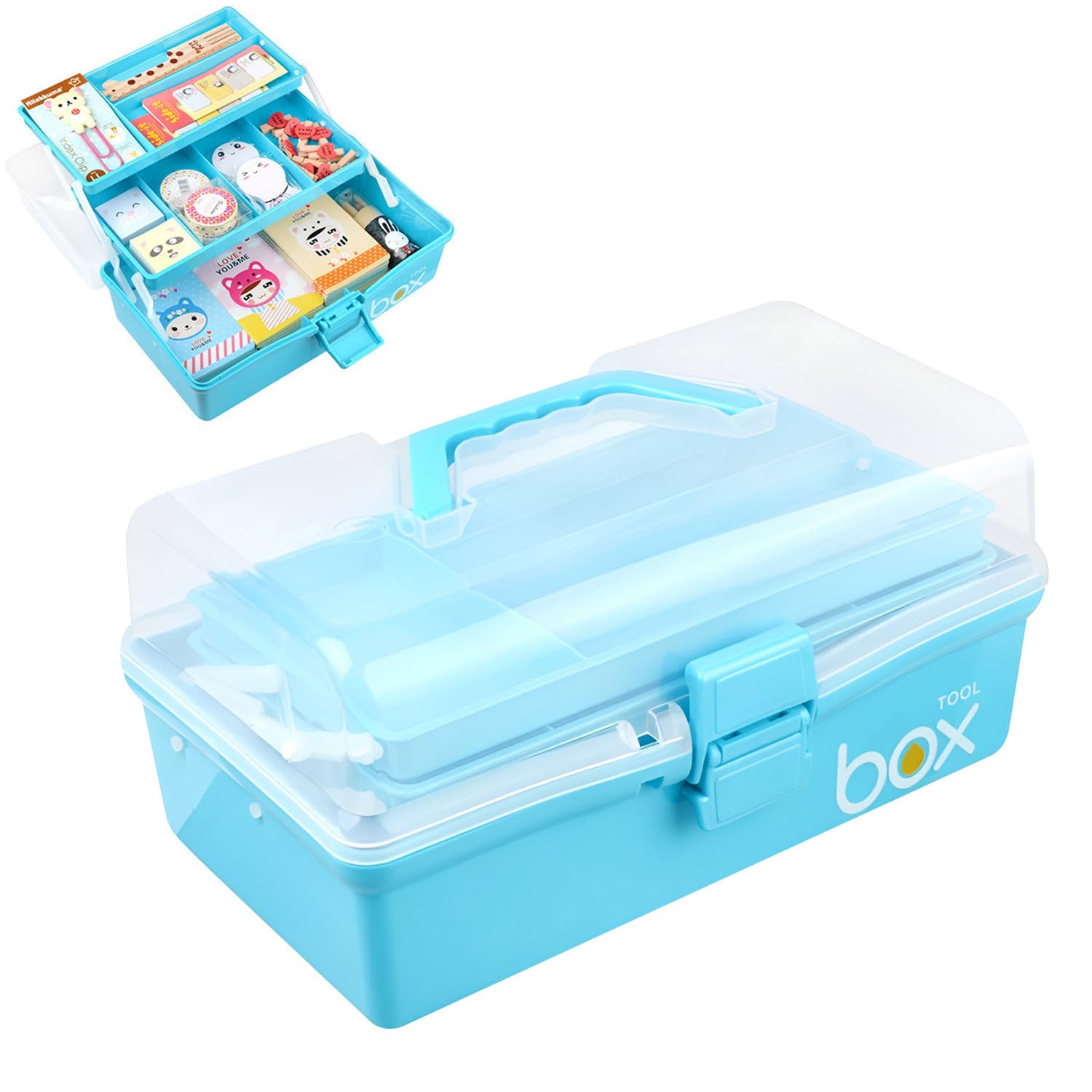 3 Layers Art Storage,Medical Box,Plastic Craft Storage Boxes with Compartments,Craft Box Storage Caddy,Art Storage Box,Craft Organiser for Sewing,Hobby,Arts,Crafts,Lego,Medicine,Stationery (Blue)