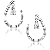 Aliyoham Modern Cubic Zirconia Open Hoop Earrings, Sterling Silver Hypoallergenic Earrings for Women, Small Silver Hoop Earrings with CZ Stud