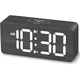 uscce Wooden Digital Alarm Clocks for Bedrooms with 0-100% Dimmable Display | Desk Clock with Large Numbers for Living Room - Loud Dual Alarm for Heavy Sleepers with Volume Control - Wood Decor &amp; Gifts